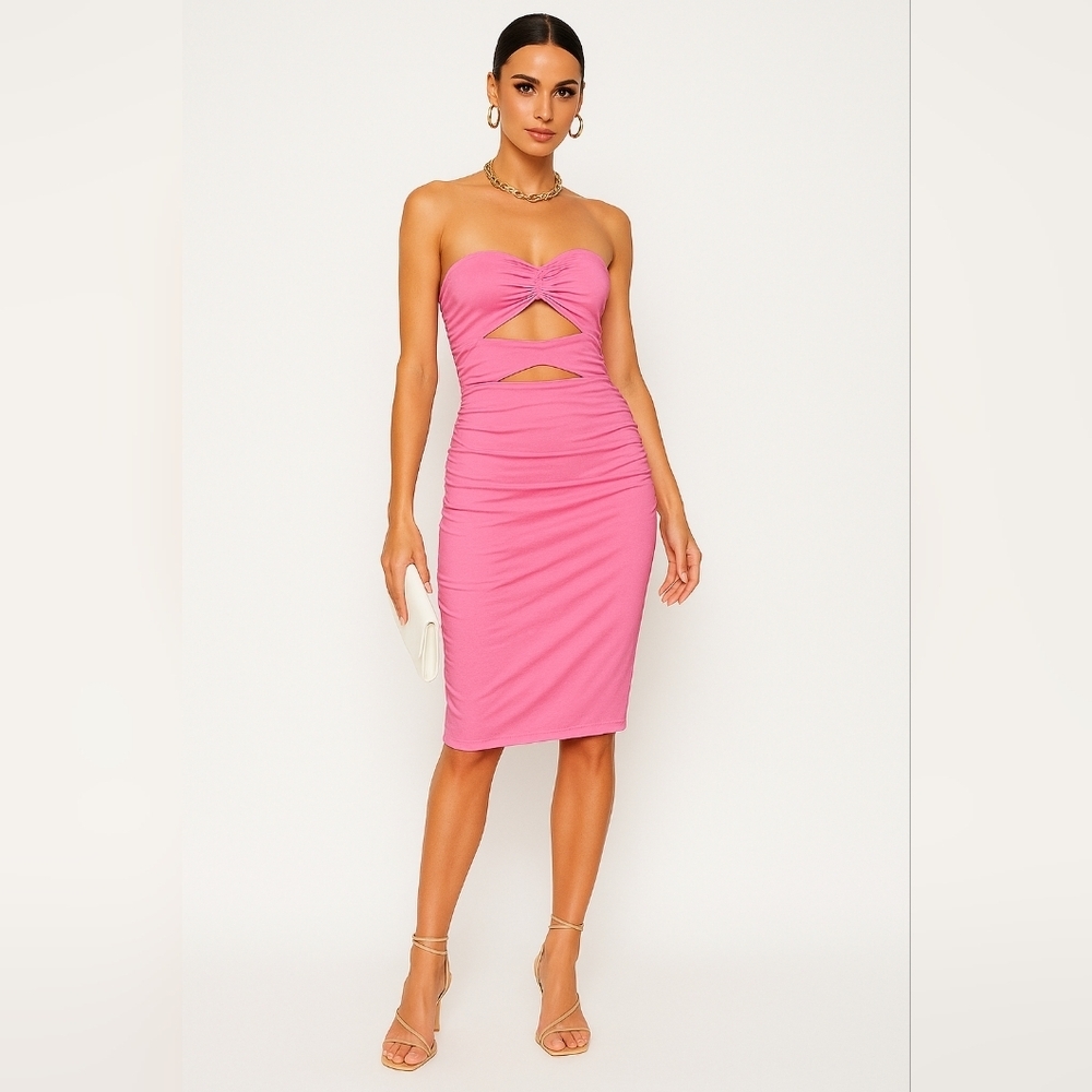 Susana Monaco Strapless Pink Cutout Ruched Midi Dress
